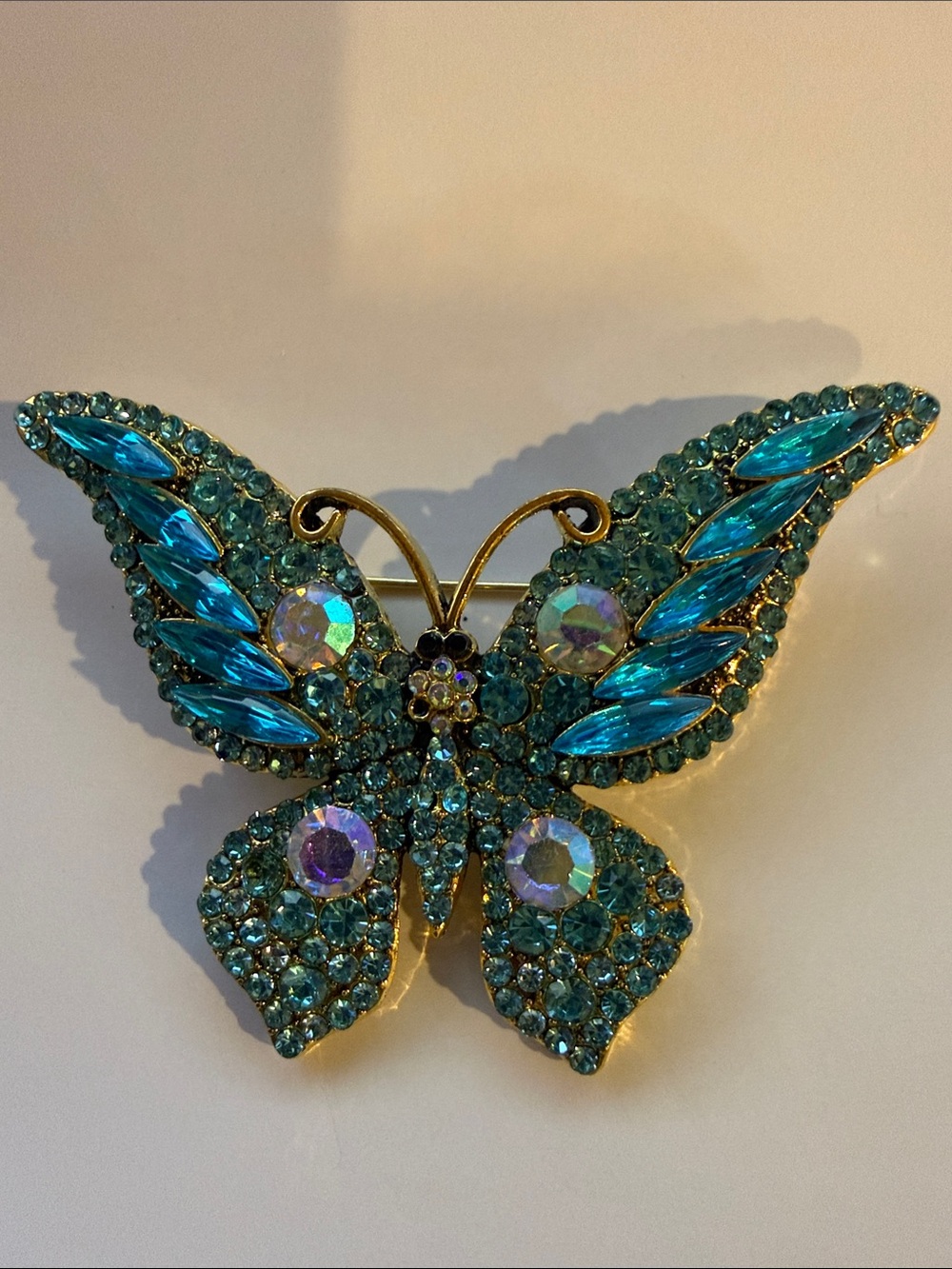 Crystal Butterfly Brooch Pin in Teal